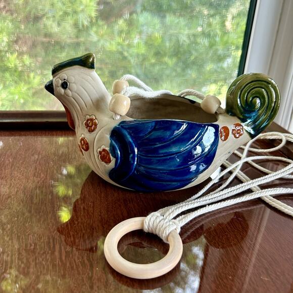 Vintage Stoneware Bird Planter Hanging Ceramic Chicken Quail - Picture 10 of 16